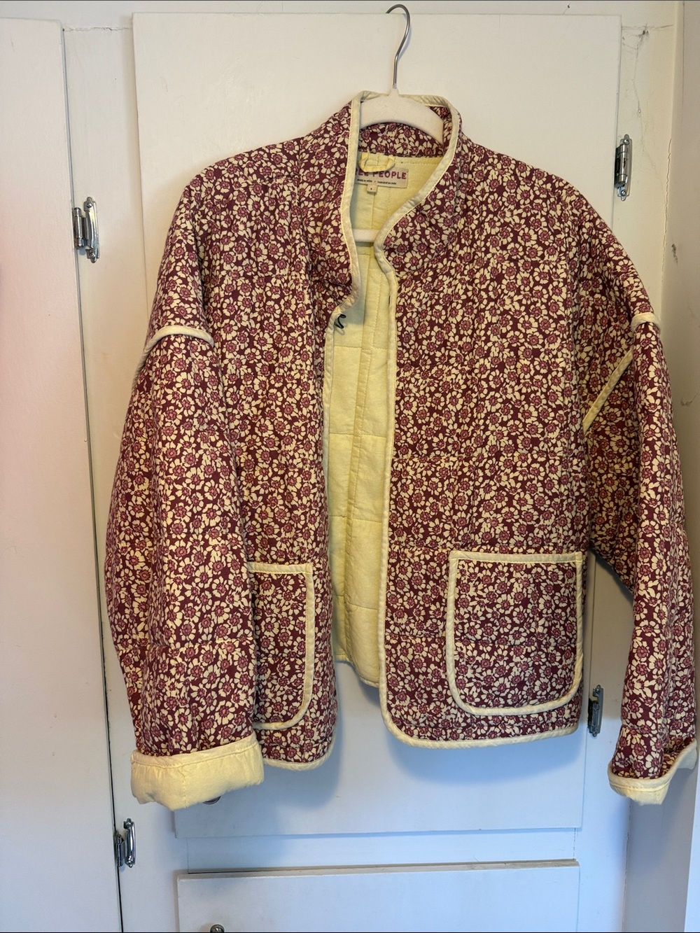Free People Quilted Floral Jacket in pink and Cream